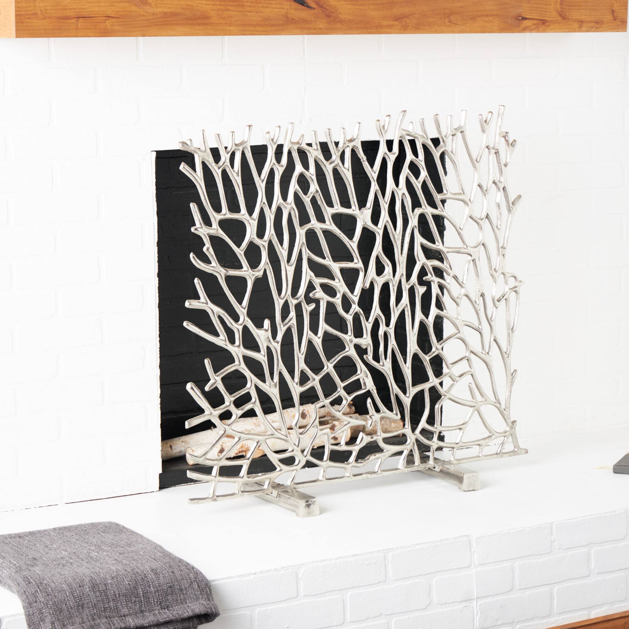 Coral Inspired Single Panel Aluminum Fireplace Screen